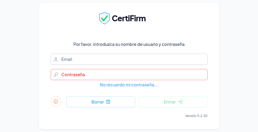 Pantalla de inicio de sesión de Certifirm