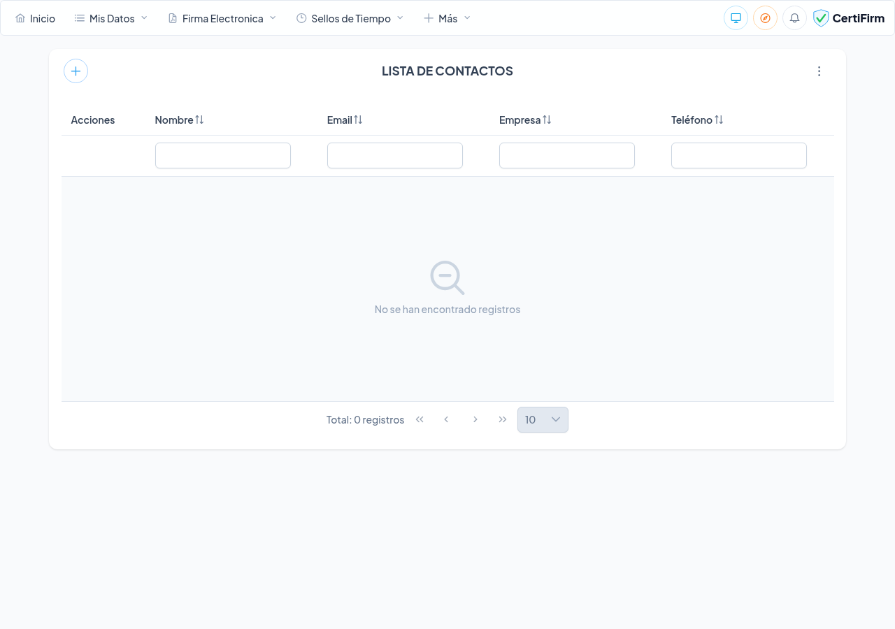 Listado de contactos de la agenda