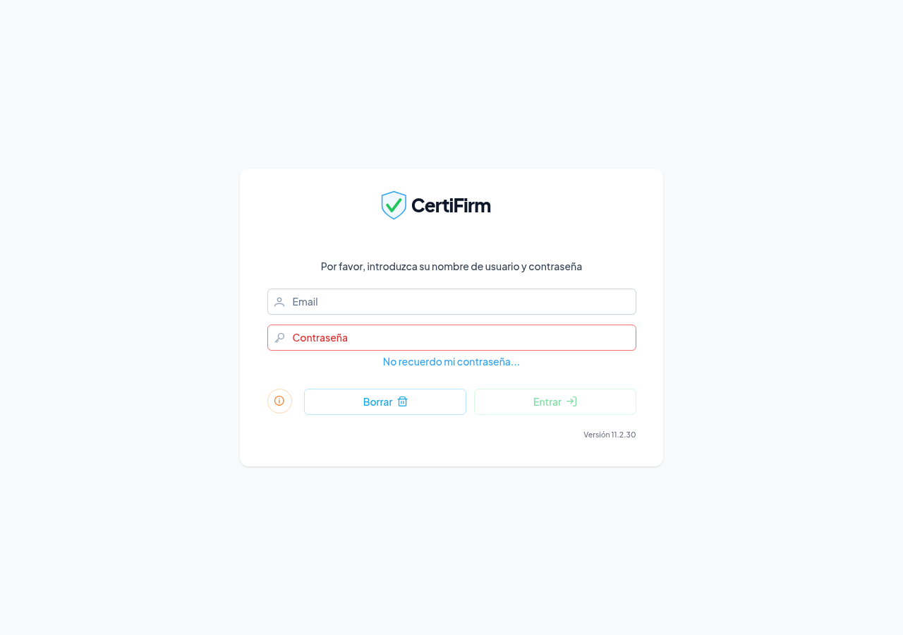 Pantalla de inicio de sesión de Certifirm