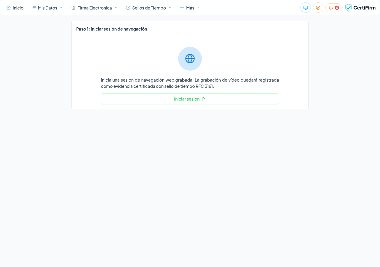 Pantalla inicial de Navegación Certificada con el botón Iniciar sesión