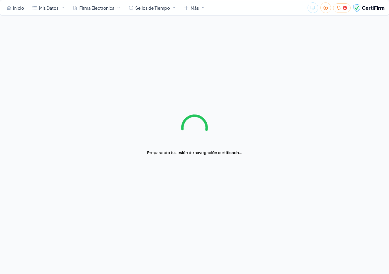 Pantalla de carga mientras se prepara la sesión de navegación certificada