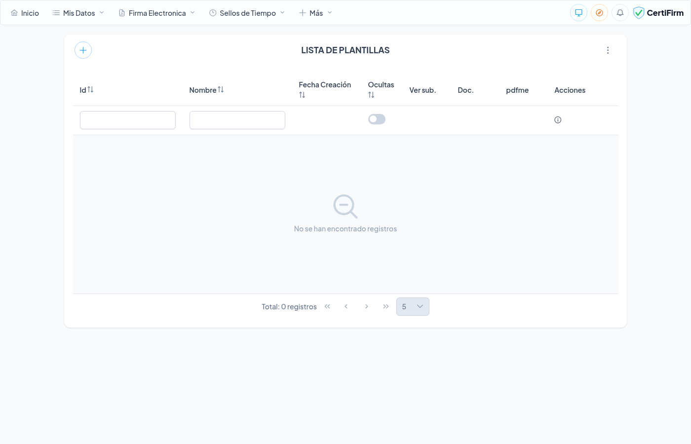 Lista de plantillas vacía en Certifirm