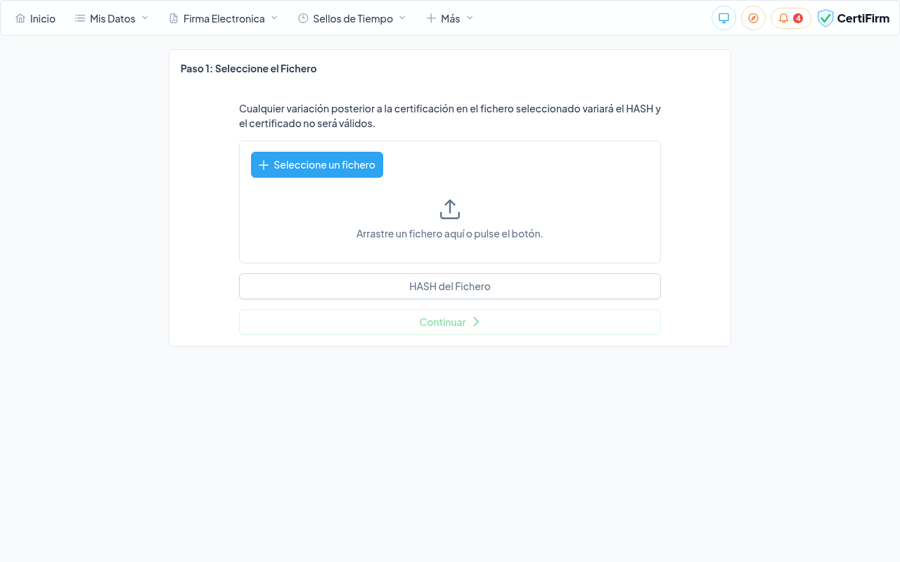 Formulario de subida de fichero para sellar con sello de tiempo